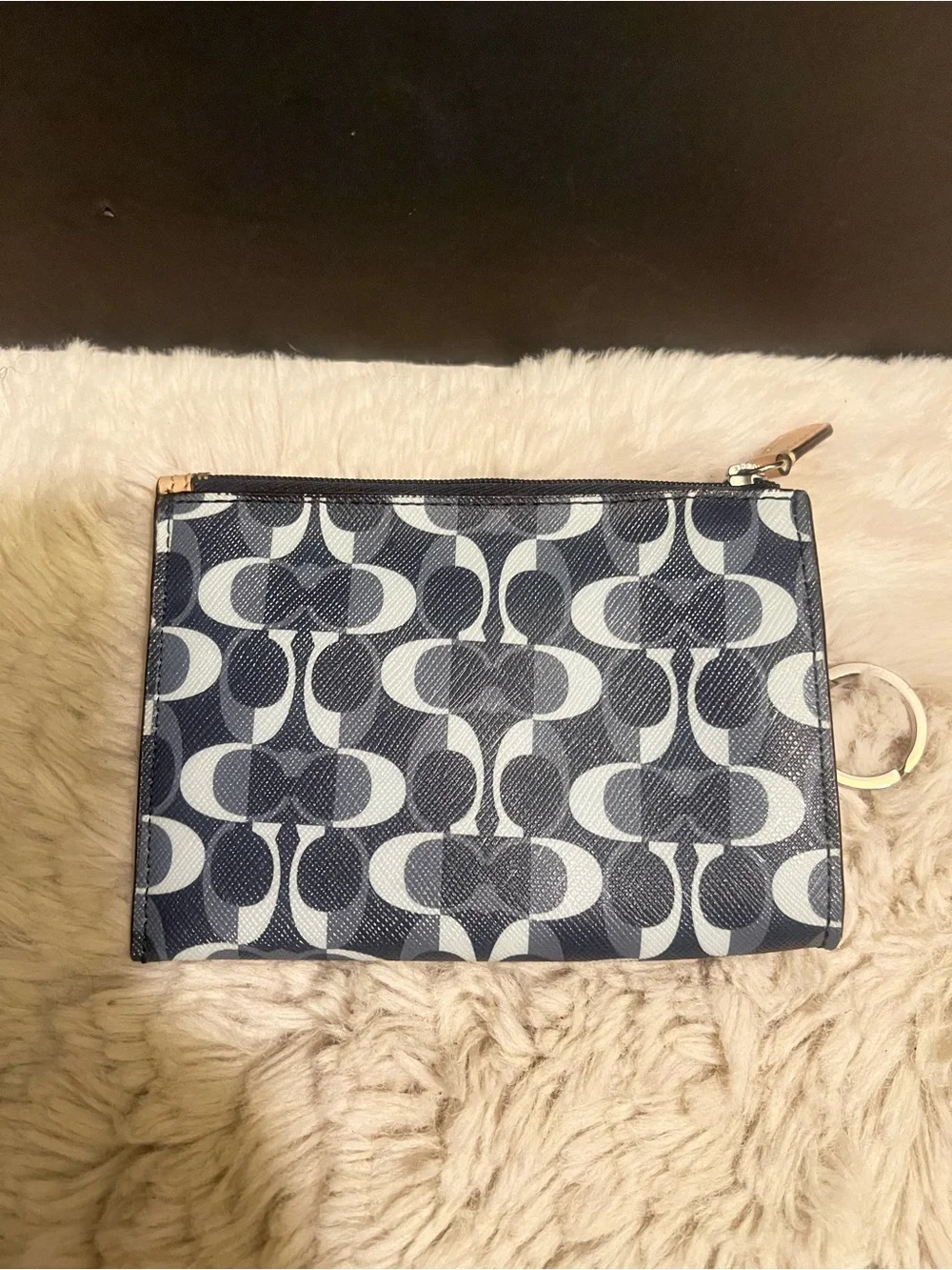 Coach Peyton Navy Signature Dream C Card Case with Gold Plaque